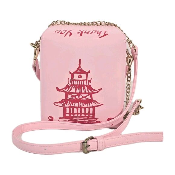Chinese Take Out Purse Faux Leather Pink Crossbody Thank You Bag - Picture 1 of 12